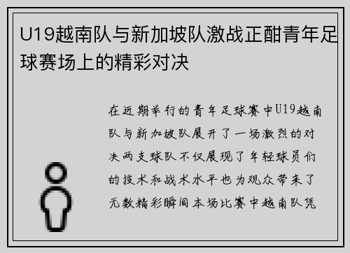 U19越南队与新加坡队激战正酣青年足球赛场上的精彩对决